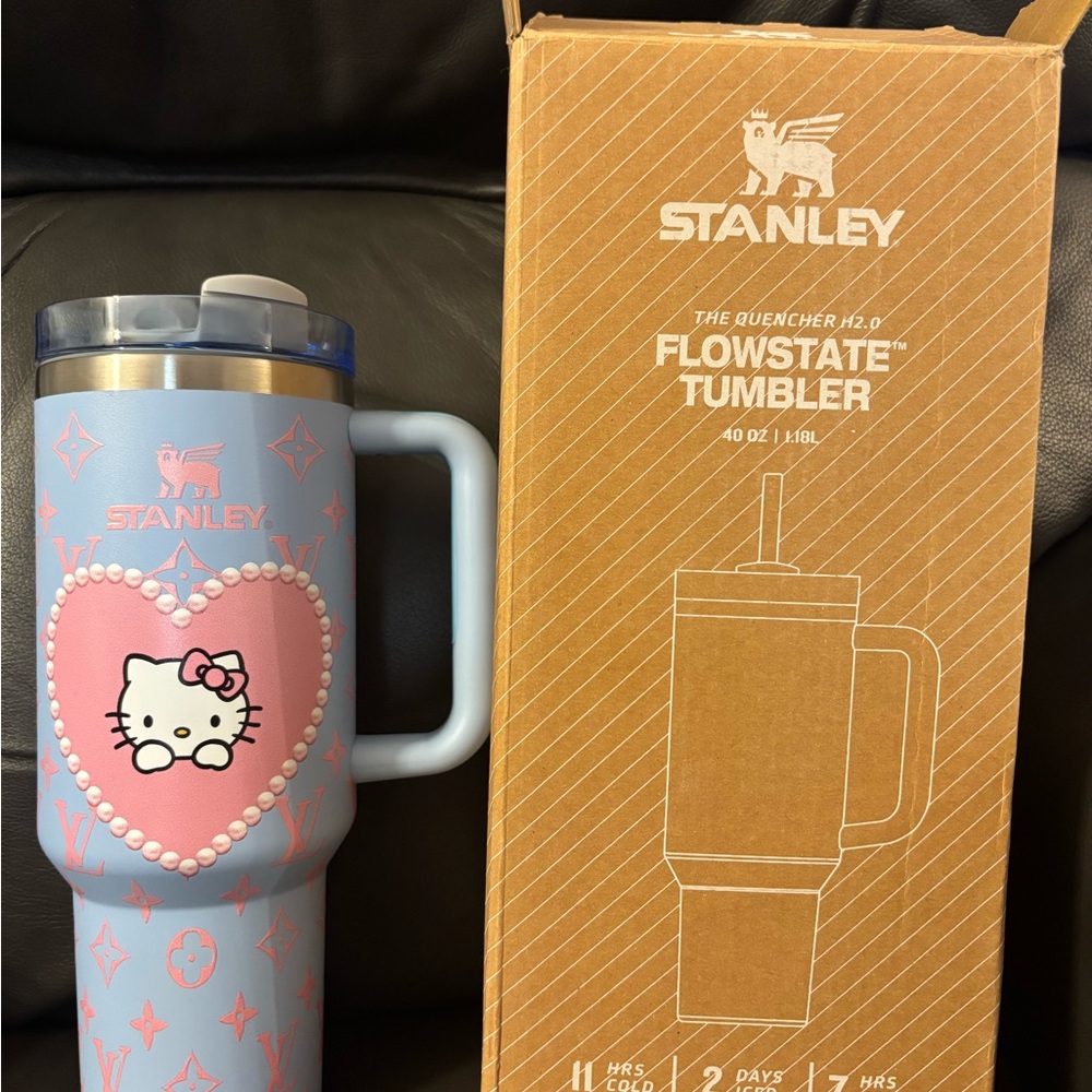 Stanley Light Blue Tumbler with Hello Kitty and Pink Heart